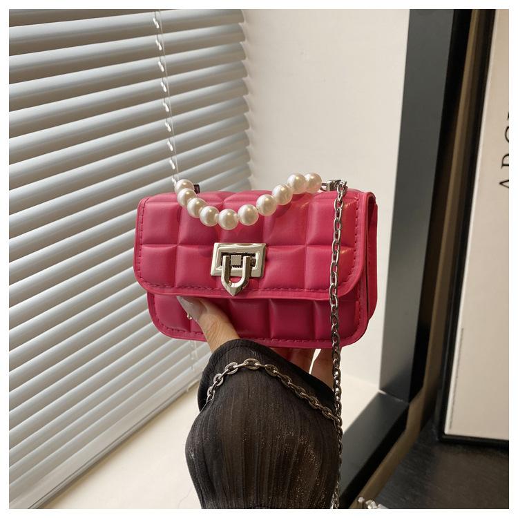 Indented Square Chain 2025 New Korean Version Lock Solid Color Design Chain Texture Single Shoulder Crossbody Small Square Bag Woman