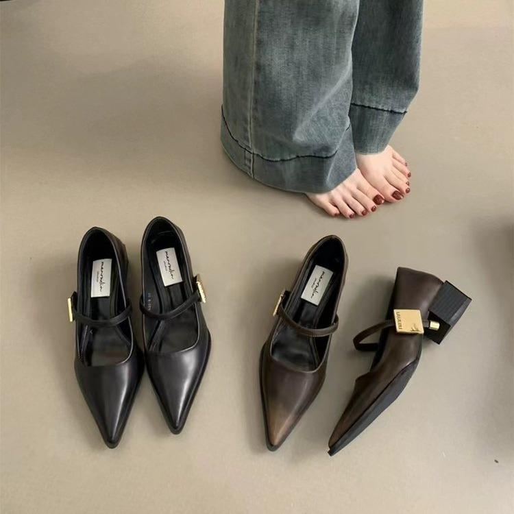 [Youshilai] Temperament Pointed Mary Jane Shoes Women's Autumn 2025 New Fashion Shallow Mouth One-word Strap Single Shoes