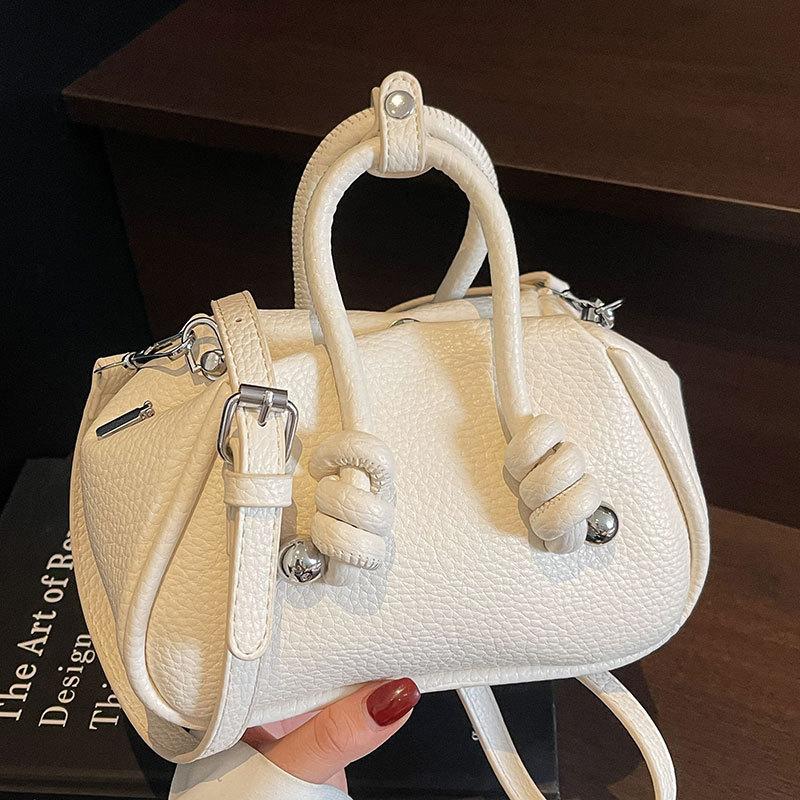 Trendy new product simple solid color niche design handbag bag femininity versatile high sense lychee pattern messenger bag