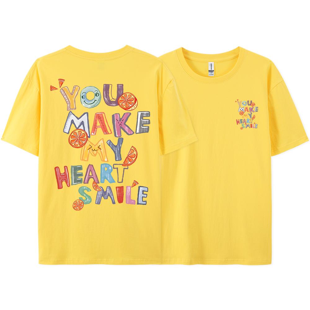 You Make My Heart Smile Fruit Letter Graphic T-Shirt Men Loose Casual Short Sleeve Summer Tshirt Harajuku Breathable Cotton Tees