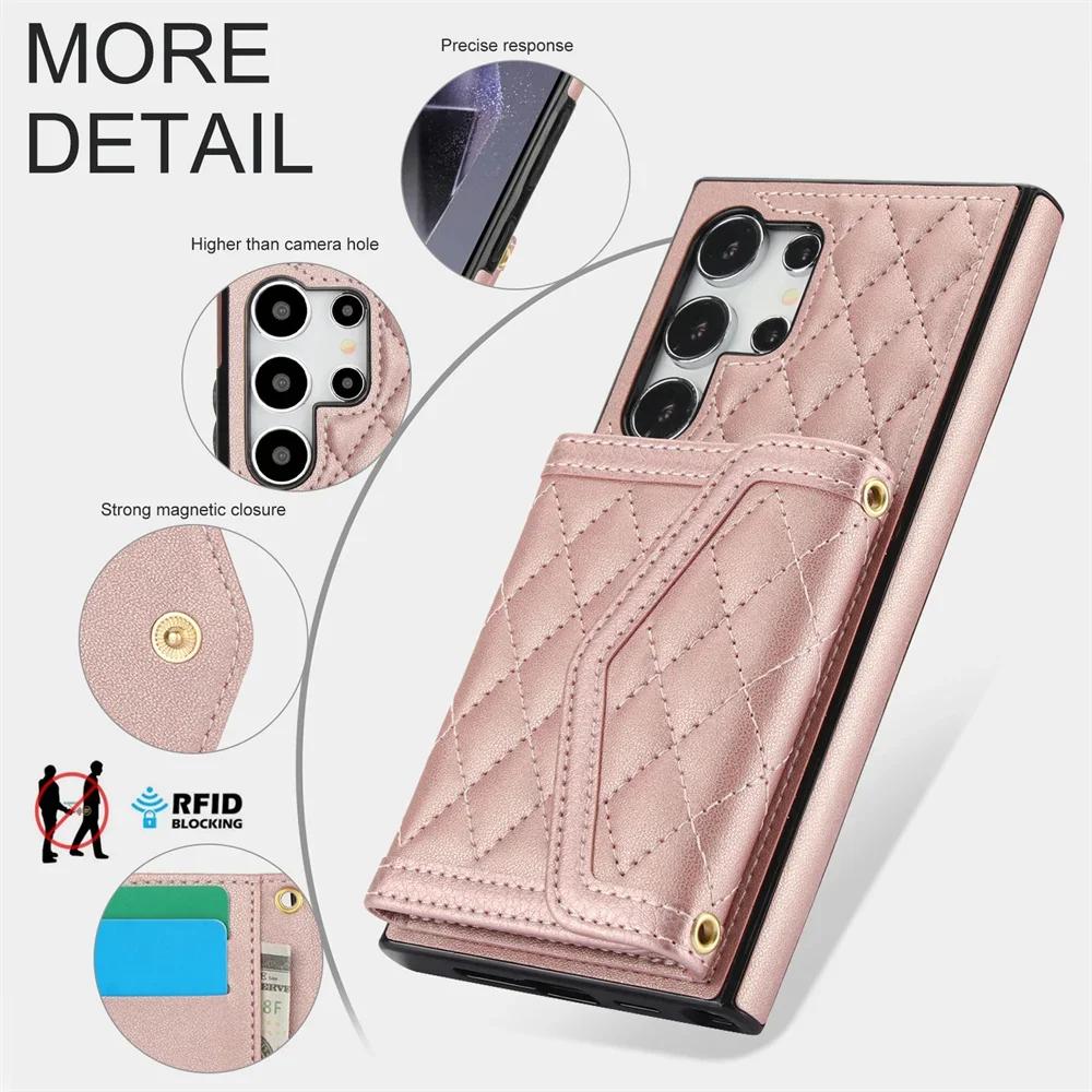 RFID Blocking Card Holder PU Leather Cover For Samsung Galaxy S24 Ultra S23 S21 S20 FE S22 Plus +Note 20 Crossbody Wallet Case