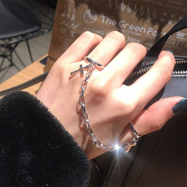 Zovoli Punk Cool Hiphop Women Chain Rings Multi Layer Adjustable Open Finger Rings Set Metal Alloy Man Rings Event Gathering Souvenir Present