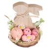 Vintage Wooden Easter Bunny Tabletop Centerpiece Farmhouse Spring Decor Egg Hugging Rabbit with Flowers for Dining Table Cabinet
