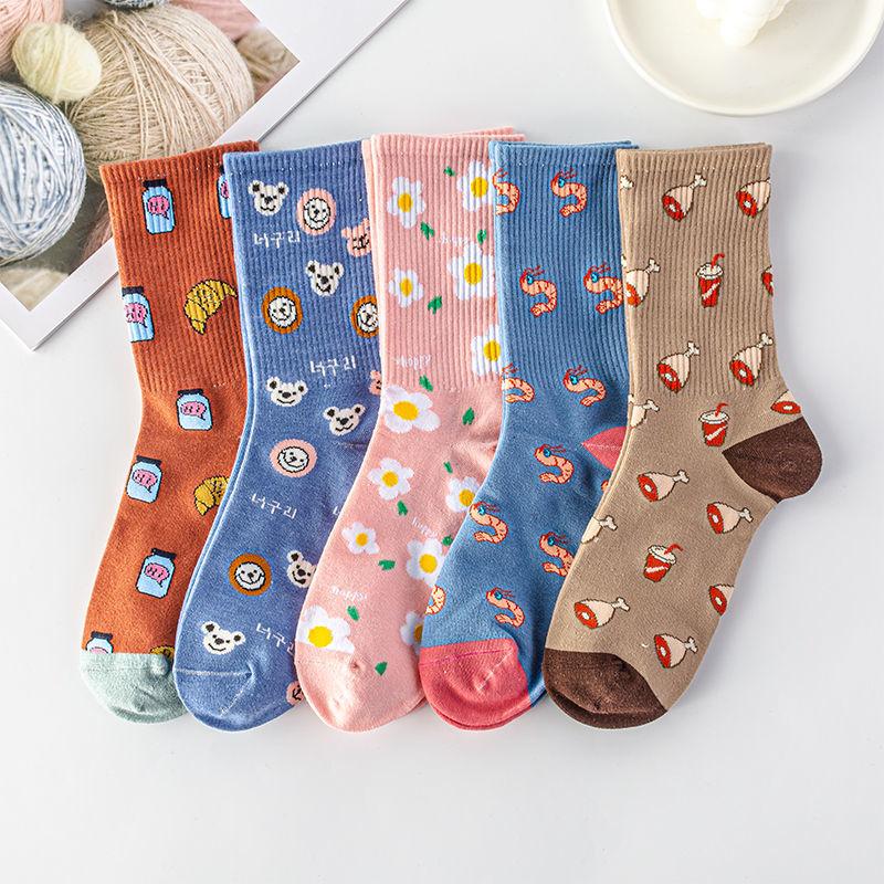 Zufällige Fünf Paar Damen Socken Mode Druck Cartoon Muster Socken Winter Dick Warm Frottee Frottee Socken
