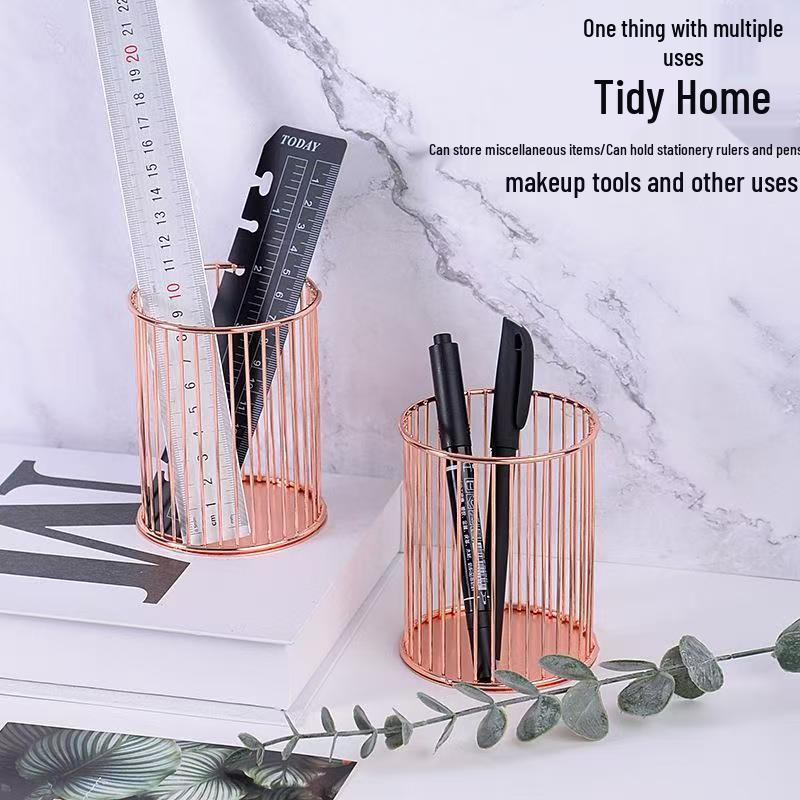 INS Style Metal Desktop Organizer: Multifunctional Pen, Stationery, Office Supplies, and Makeup Brush Holder