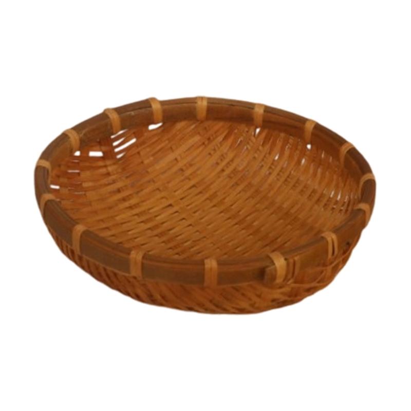 Natural Handwoven Bamboos Storage Basket for Multipurpose Kitchen Use Fruit and Nut Container with Nonslip Bottom