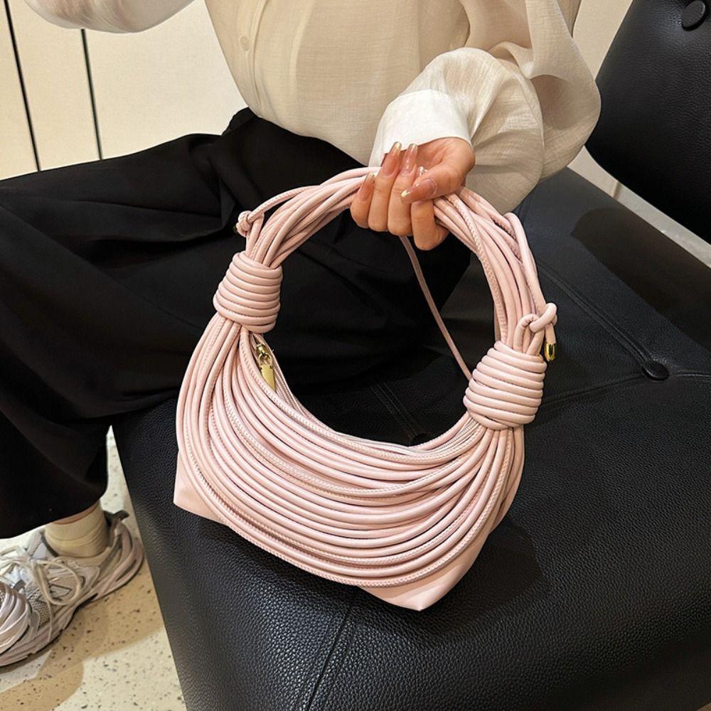 

Rope Knotted INS Shoulder Bag PU Fashion Underarm Bag Casual Handwoven Noodle Bag Travel розовый