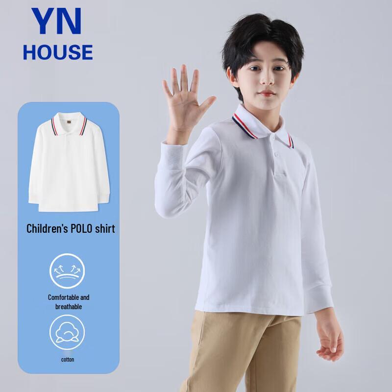 Yinuofang Unisex Kids  Long-Sleeve Cotton Polo Shirt 170