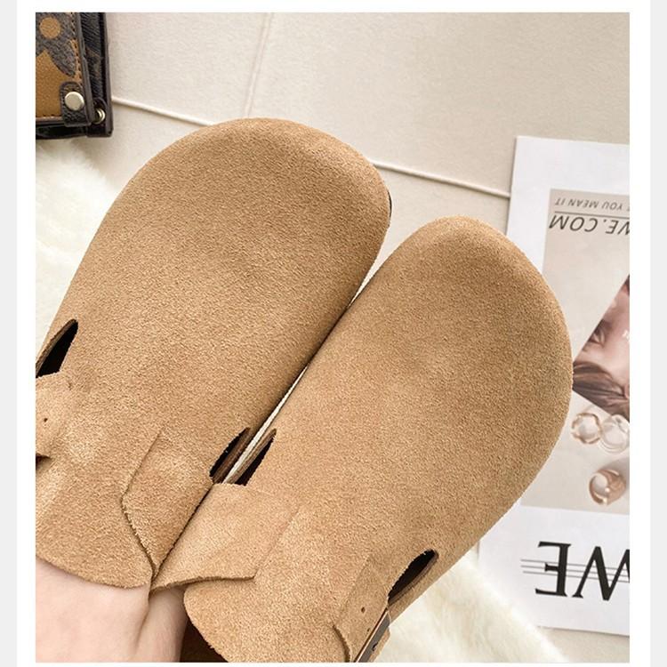 Cowhide Version~ Shoes Women's Leather Matte One-pedal Retro Ugly Cute Shoes Versatile Flat-bottomed Casual Loafers