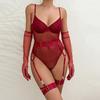 European & American Mesh Steel Ring Lingerie Set: See-Through Gloves, Garter Stockings, One-Piece, Sexy Women's Body Shaper LS1598.