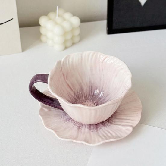 Coffee Cup with Saucer Food Grade Ceramic Floral Pattern Microwave Dishwasher Oven Safe Cappuccino Cup