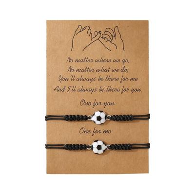 2 Stück Mode Fußball Paar Armband Set Für Damen Herren Fußball Charm Schnur Seilkette Wickelarmband Sport Freundschaftsschmuck