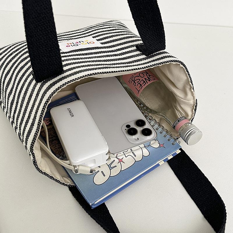 Large Capacity Striped Canvas Top Handle Bag Textured Casual and Versatile Shoulder Bag Women Fashi Commuter Storage Bag