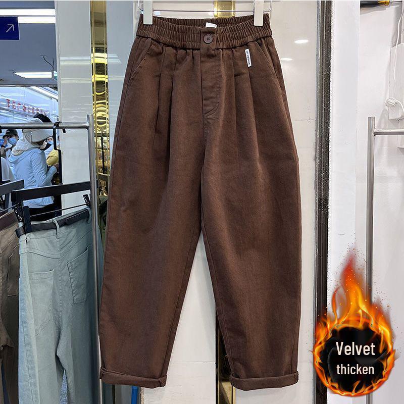 Pantaloni Harem de Damă Stil Coreean Căptușiți cu Fleece - Toamnă/Iarnă, Versatili, la Modă, Largi, Subțiază, Pantaloni Lungi Casual Îngroșați.