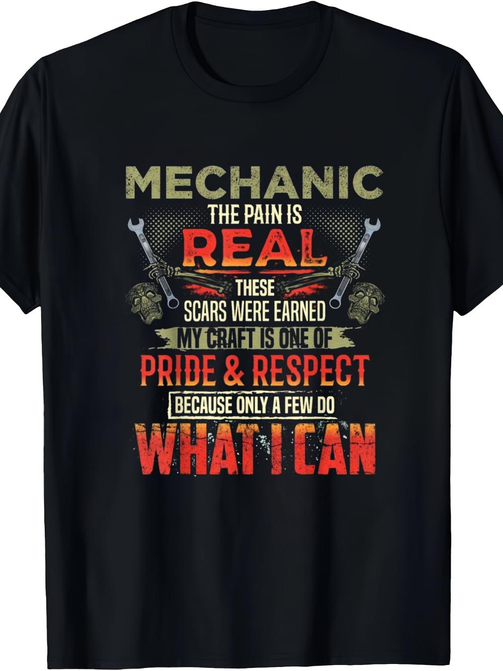 

Funny Mechanic Pain Real Car Mechanic T-Shirt Humorous Car Mechanic Sloan with Wrench and Plu Pattern Short Sleeve T-Shirt S разноцветный