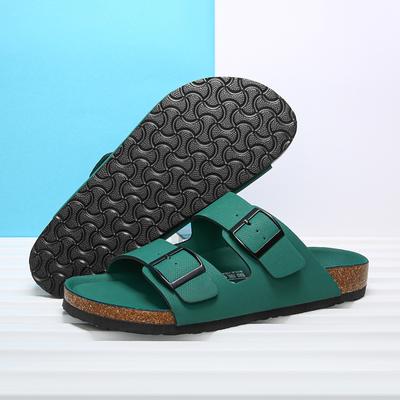 2025 Neue Sommer Strandurlaub Kork Pantoletten Lässig Doppelschnalle Rutschfeste Clogs Pantoletten Herren Damen Slipper Weiche Sohle Flache Schuhe