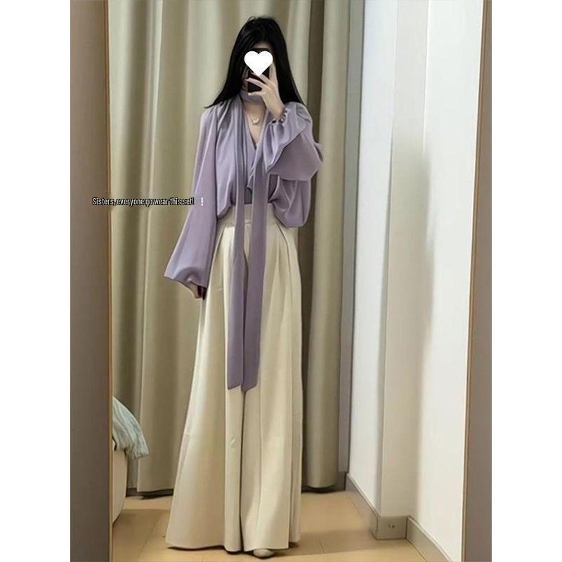 Korean Style Spring 2026 Patchwork Wide-Leg Pants Set: High-Quality Commuter Fashion