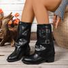 Fashion Block Heel Platform Belt Buckle Mid-leg Boots for Women's Autumn and Winter New Pointed Toe Versatile