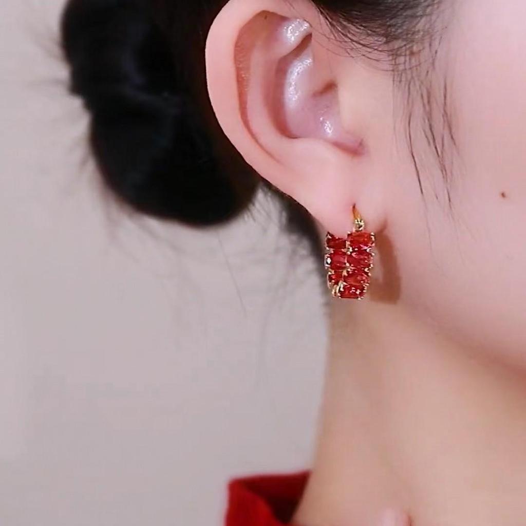 Luxurious Red Zircon Inlaid Exquisite Ear Hoops - Stylish and Light Luxury Earrings