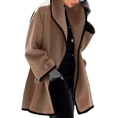 Ladies Coat Color Matching Loose Single Button Thick Warm Long Sleeve Loose Hooded Woolen Coat Female Winter Outerwear