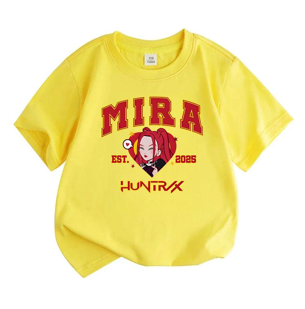 Kids Boys Girls 100% Cotton Crew Neck Short Sleeve T-Shirt, Cute Red Hair Cartoon Girl Mira Print Casual Summer Tee, Comfortable Soft Daily Wear Tops