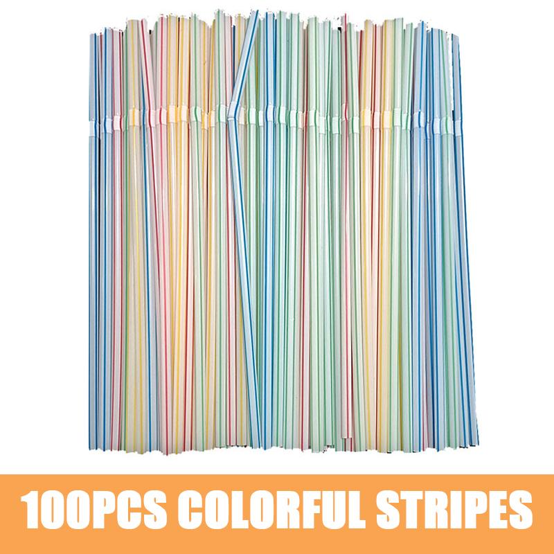 100Pcs Plastic Straws Drinking Disposable Rietjes 21cm Long Flexible Cocktail Straw For Kitchen Beverage Accessories