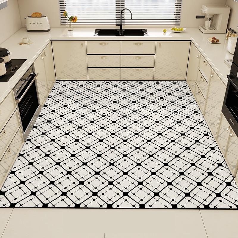 Black Kitchen Rug Pvc Waterproof Large Carpet Home Decoration Vinyl Leather Non-slip Anti-fatigue Floor Mat Alfombra Pvc Cocina