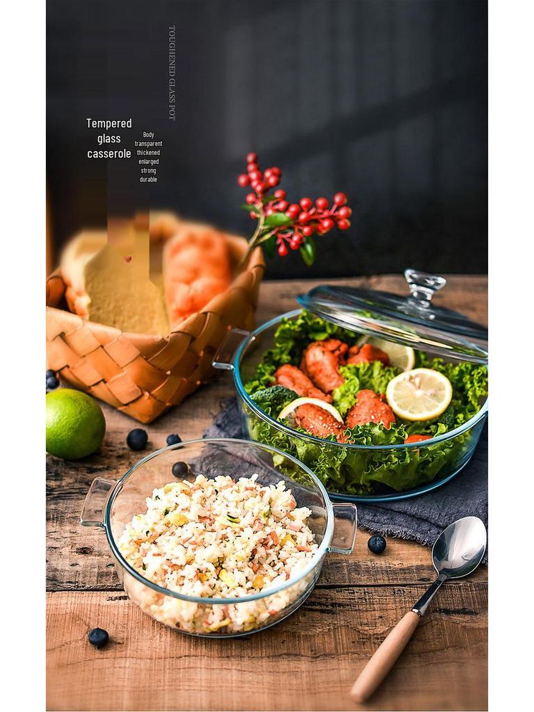 Heat-Resistant Crystal Glass Pot with Lid for Oven & Microwave; Double-Ear Soup Bowl for Steaming & Stewing.