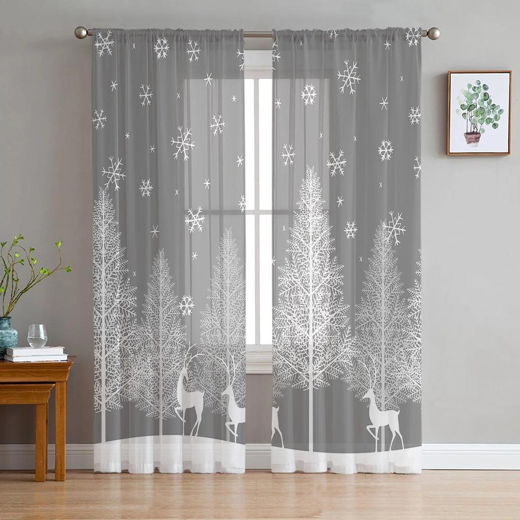Forest Deer Creek Tulle Curtains For Living Room Sheer Curtain For Bedroom Window Blinds Voile Curtains