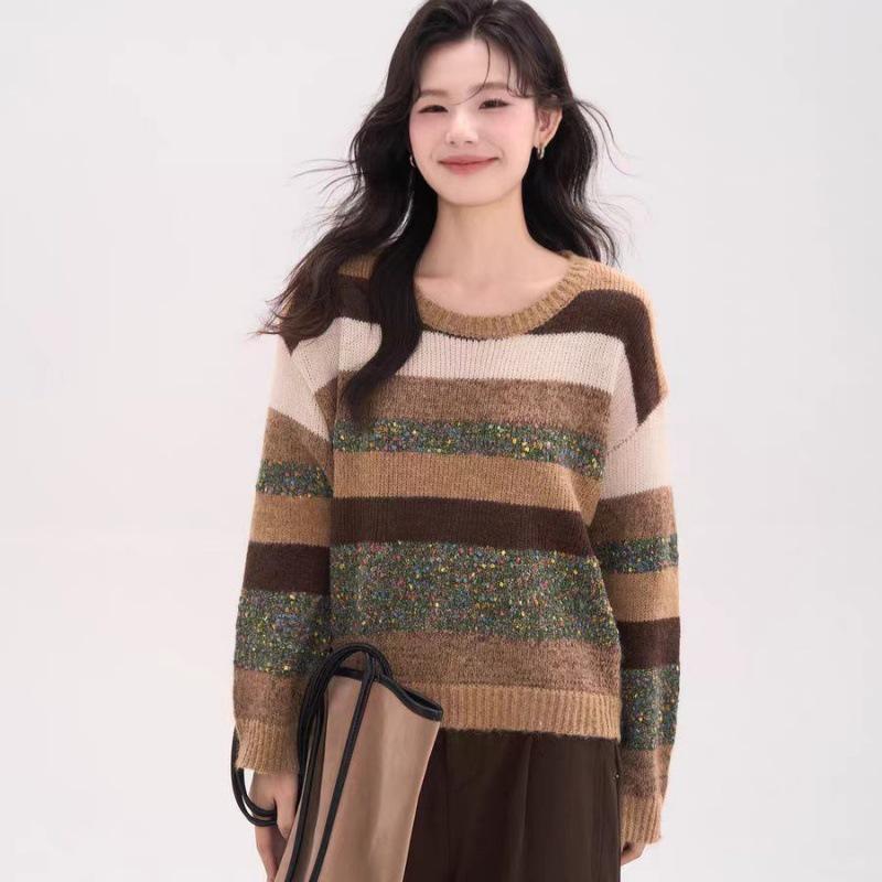 Colorful Striped Knit Sweater: Versatile Autumn/Winter Fashion