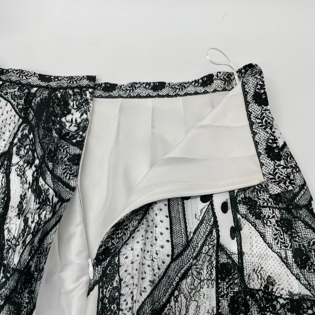 ERDEM 4647YLPT White x Black Lace Print Pleated Skirt skirt UK6 White / blackUsed
