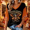 Women's Casual V-Neck Halloween Print Three-Quarter Sleeve Top