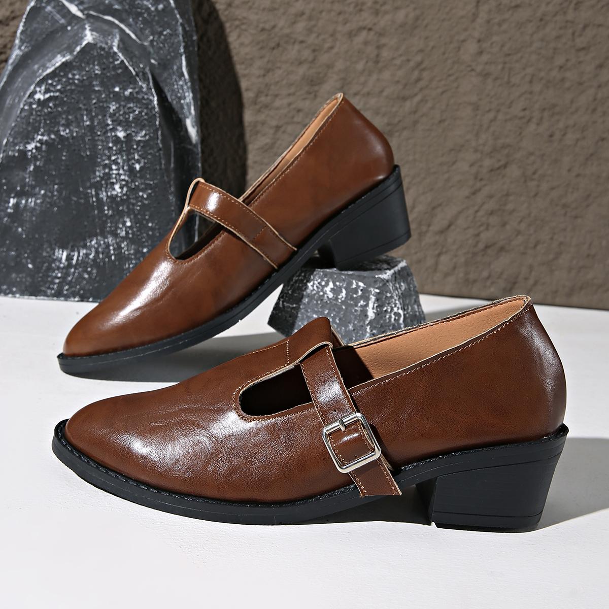 

мода Модные туфли на среднем каблуке, лоферы, женская кожаная обувь, осень, новинка 2025 года, дизайнерская женская обувь, большой размер 42 43, туфли-лодочки Zapatillas Mujer 43