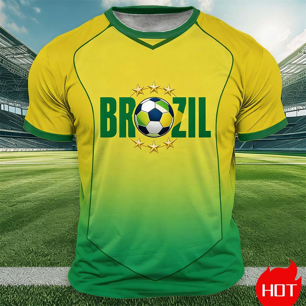 Brazil Flag Print T Shirt For Men Outdoor Sports Short Sleeve Tees Summer Loose O-neck Tops Fashion Brasil Football Fan T-shirts