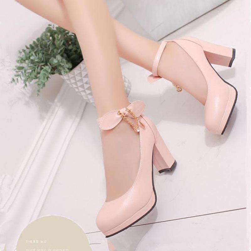Z2025 new girl style sweet shallow mouth single shoes women's medium heel thick heel high heels one-word buckle versatile fashion women