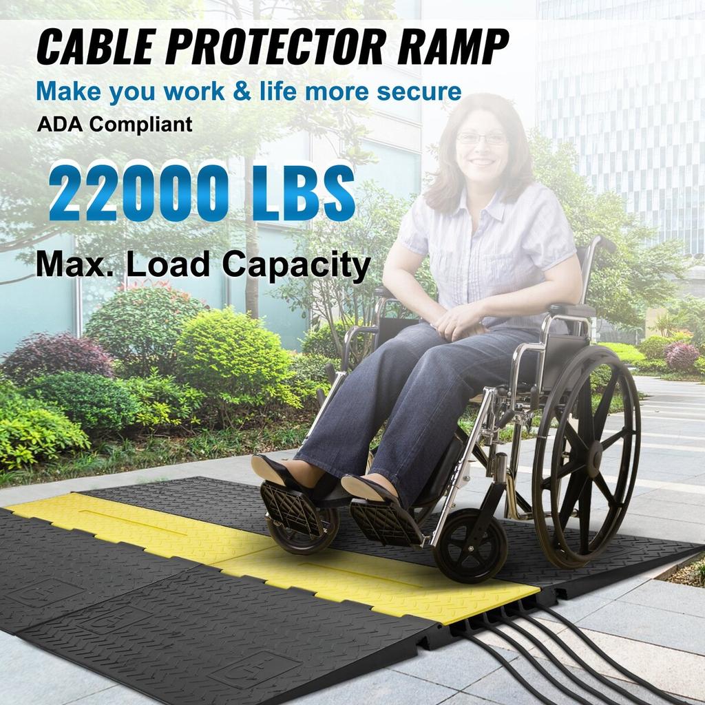 Rubber Cable Protector Ramp, 5 Channel, 22000 Lbs/axle Capacity Heavy Duty Wire Cover Ramp Hose Cord Ramp Driveway, Traffic Speed Bump with Flip-Open
