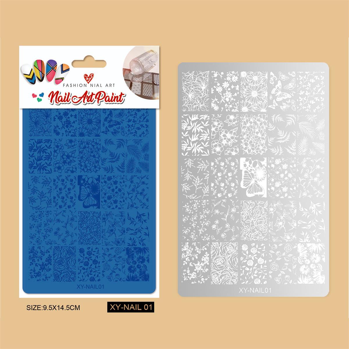 

Пластина для стемпинга ногтей - Узоры бабочек, цветов и клетки