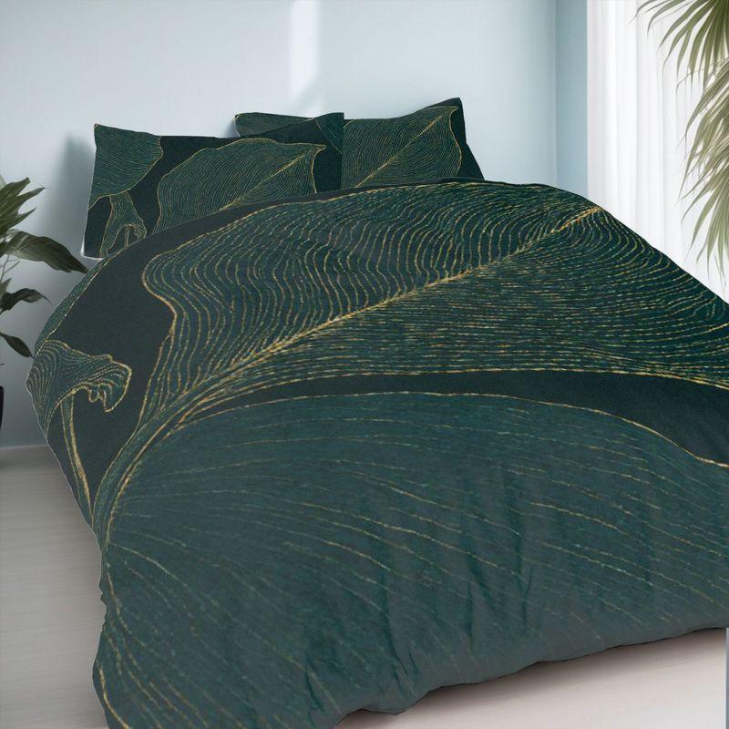 3-Piece Bedding Pillowcase Quilt Cover Set Dark Cyan Leaf 2D Digital Printing Suitable For Bedroom Hotel Dormitory Decoration