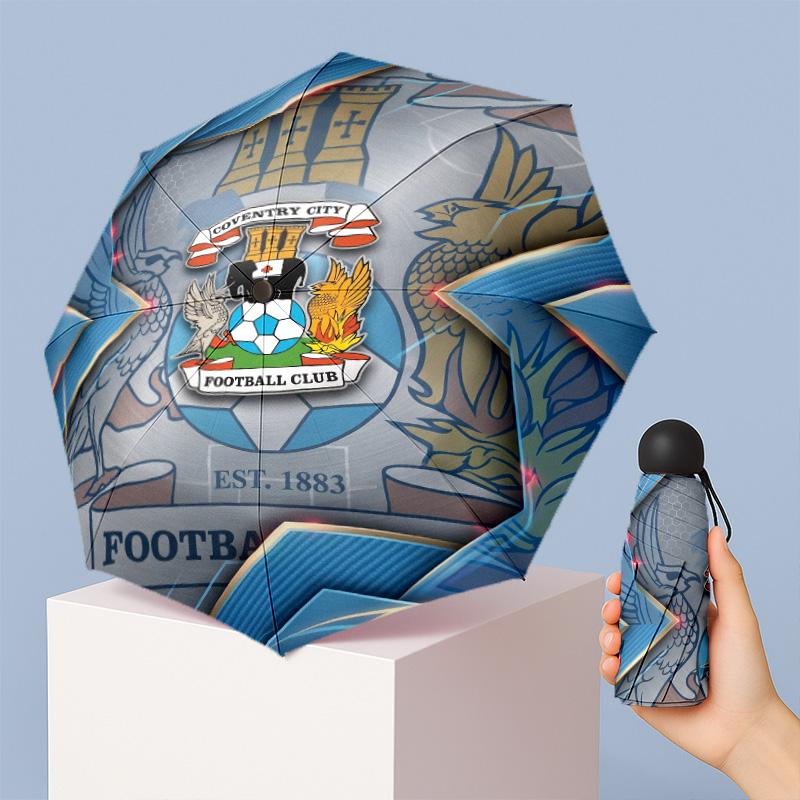 Coventry City Fußballmuster Gedruckter Mini 5-fach 8 Rippen Kompakter Regenschirm Winddicht Wasserdicht Leicht Tragbar Faltbar