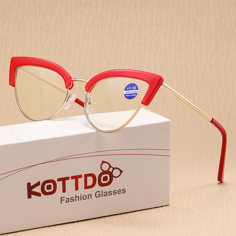 Cat Eye Reading Glasses Women High Definition Metal Frame Anti Blue Light Eyewear Presbyopia Hyperopia Eyeglasses +1.0 +1.5 +2.0
