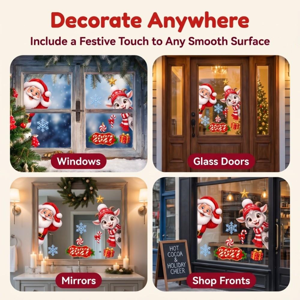 Elk Cat Static Window Stickers Santa Claus Xmas Static Decals Christmas Window Stickers Store