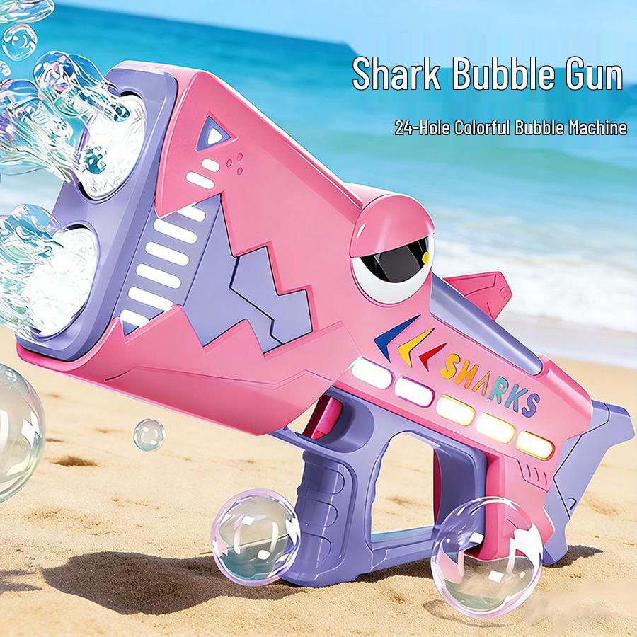 Cartoon Shark Electric Bubble Gun: Handheld, 24-Hole, Automatic Light-Up Bubble Blower for Kids