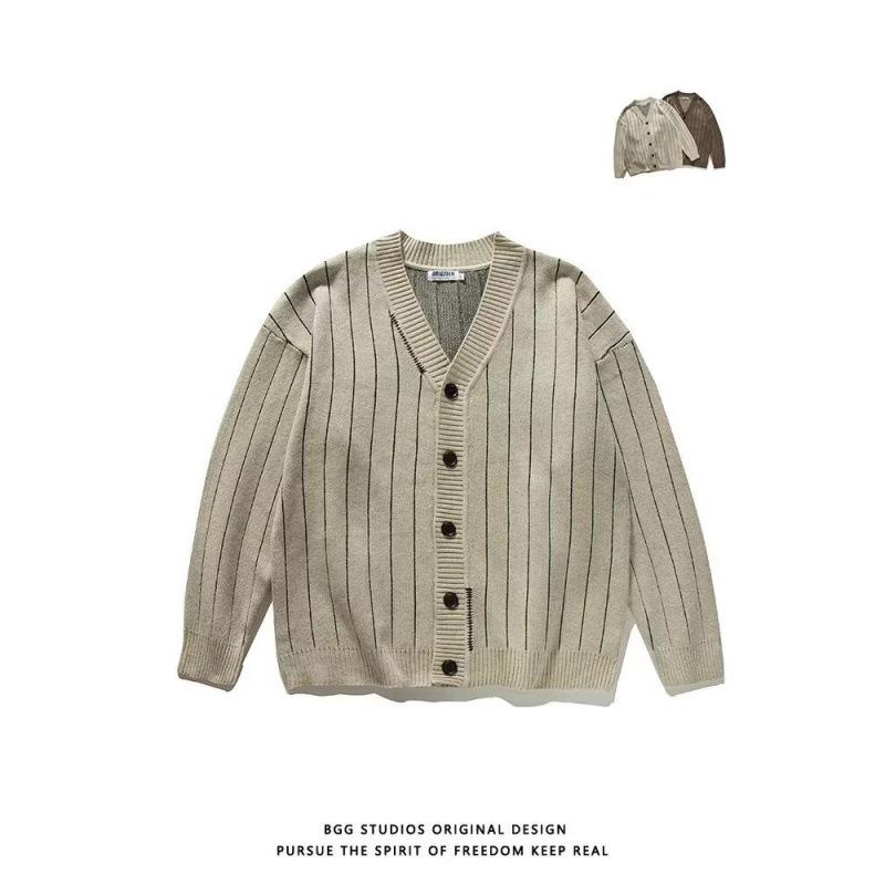 Unisex Retro V-Neck Maillard Stripe Cardigan Sweater for Kids