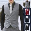 Moda Ofis Erkek Düz Renk V Yaka Kolsuz Düğmeli Yelek Slim Fit Yelek