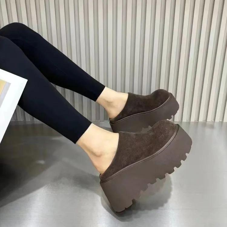 Spring Autumn Women's Thick-Soled Height-Enhancing Platform Slippers Winter Retro Outdoor Style