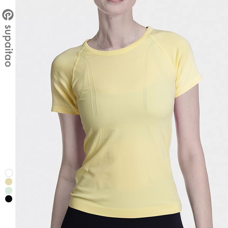 

Supaitao Quick-Drying Yoga Clothes Short Sleeve Tops Workout Clothes Silm Slim Looking Sports T-Shirt Breathable Pilates Female Summer Washed yellow XL/10(60.00 kg-67.50 kg)