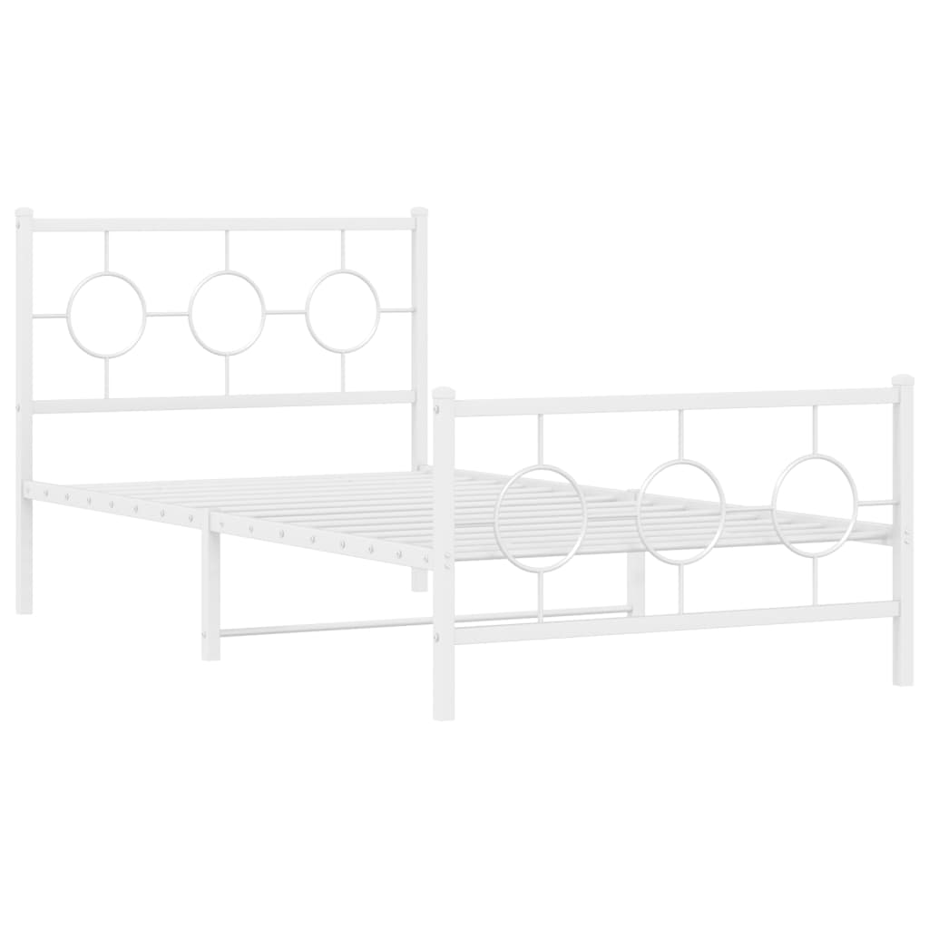 Metal Bed Frame with Headboard and Footboard White 100x190 cm