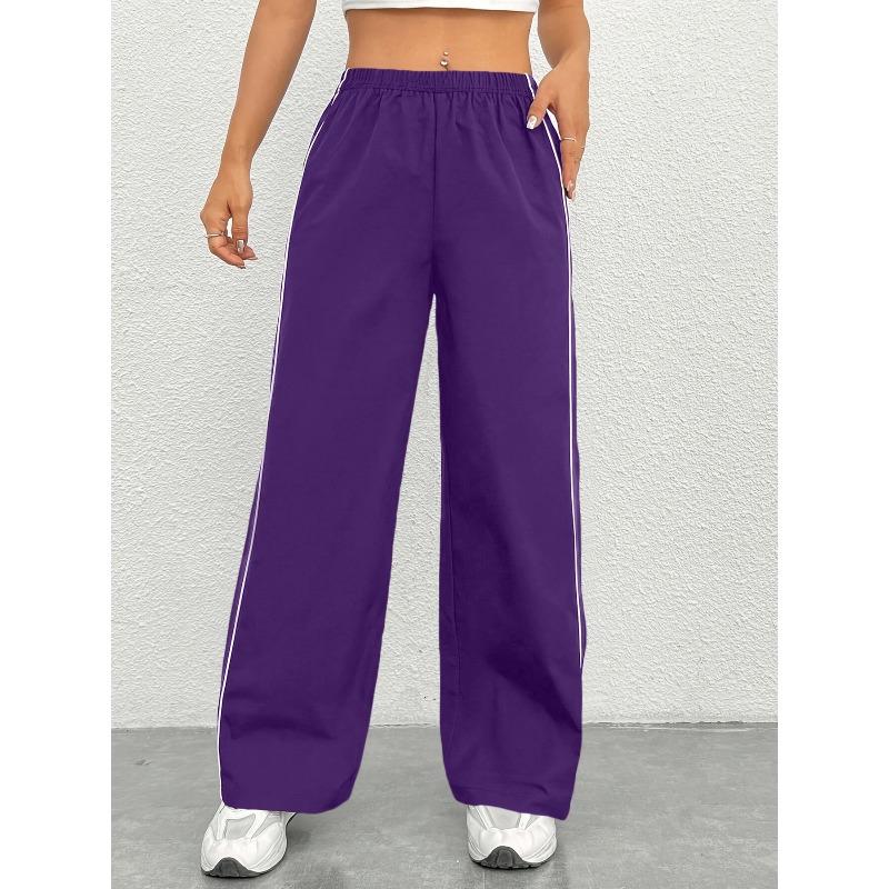 VEZFAA Spodnie damskie z wysokim stanem i nadrukiem w paski, modne na co dzień, spodnie i capri