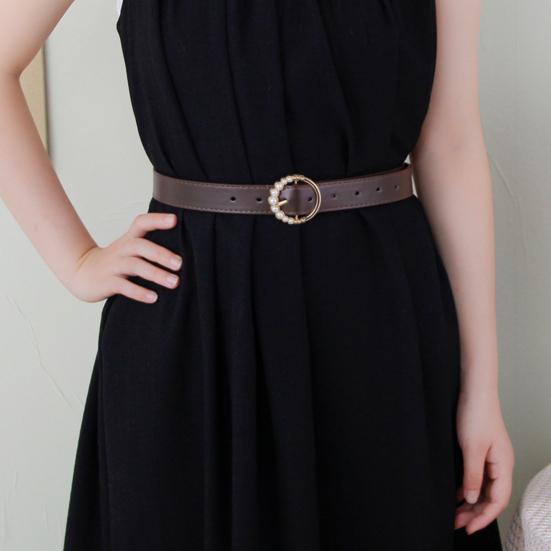 Imitace kůže Dámský pásek Faux perly Kolíčková přezka Nastavitelný design s dírkami Pás Všestranný módní doplněk