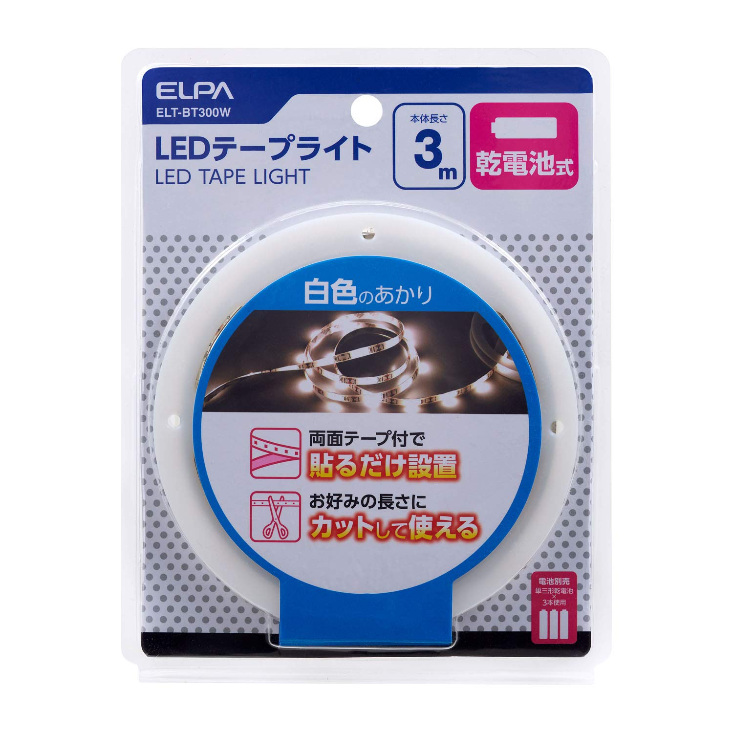 

ELPA LED Strip Approximately Light, 300lm, 3.3m (3.0m Strip), Battery-Powered, ELT-BT300W белый